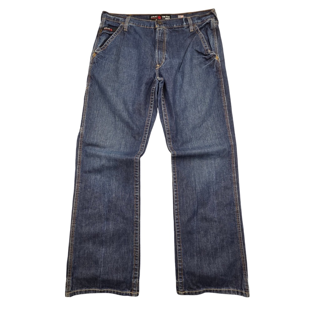 Ariat FR M4 Low Rise Boot Work Pant Jeans 38x34 Dark Wash Blue 10017262